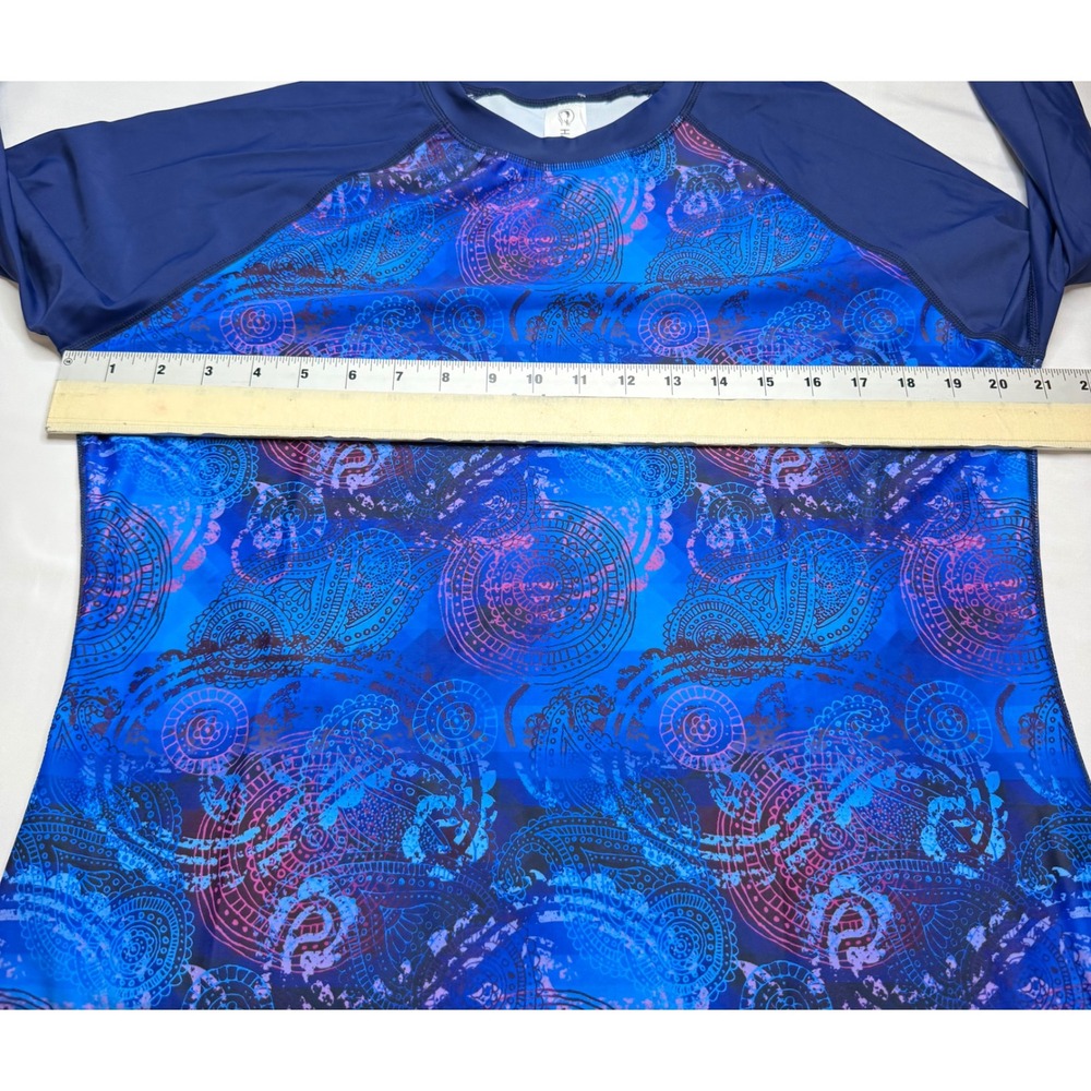 Halcurt Womens Rash Guard Long Sleeve UPF 50 Blue Paisley Mandala Thumbhole XL - Picture 5 of 9